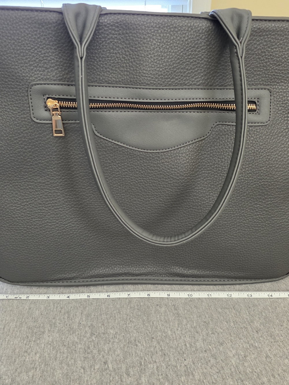 Gray Structured Tote Bag with Gold Hardware 2-in-1 Purse - Picture 5 of 10